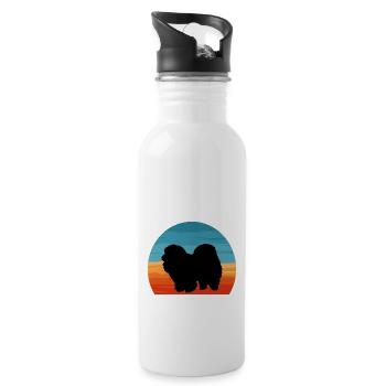 Chow Chow Hundeliebhaber Silhouette Vintage Sonnenuntergang - Trinkflasche mit integriertem Trinkhalm - Weiß - Rechts