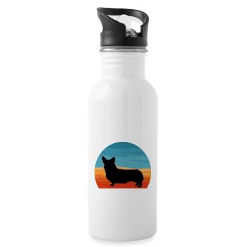 Corgi Dog Silhouette Vintage Sunset for Dog Lovers - Water bottle with straw - white - Right