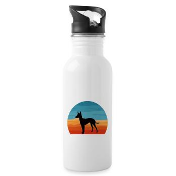 Cirneco Dell Etna Hund Liebe Silhouette Retro Sonnenuntergang - Trinkflasche mit integriertem Trinkhalm - Weiß - Rechts