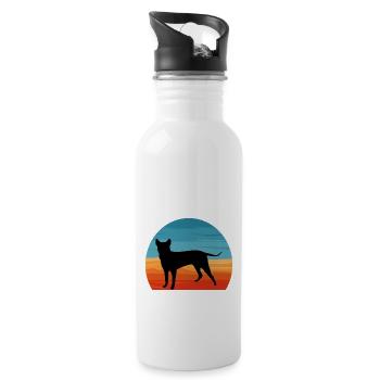 Blau Paul Terrier Hund Liebe Silhouette Retro Sonnenuntergang - Trinkflasche mit integriertem Trinkhalm - Weiß - Rechts