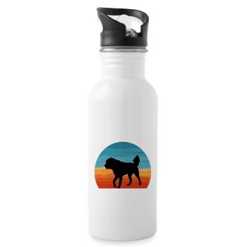 Himalaya Schäferhund Hund Silhouette Retro Sonnenuntergang - Trinkflasche mit integriertem Trinkhalm - Weiß - Rechts