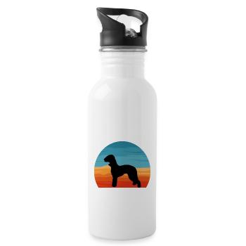 Bedlington Terrier Dog Silhouette Rétro Coucher de soleil - Gourde avec paille intégrée - blanc - Droite