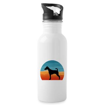 Foxterrier Glatte Hundesilhouette Retro Sonnenuntergang - Trinkflasche mit integriertem Trinkhalm - Weiß - Rechts