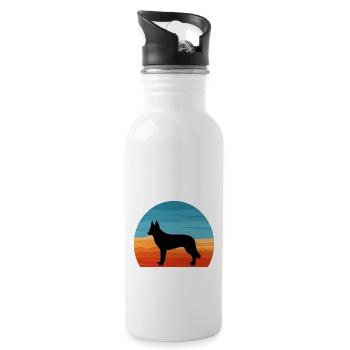 Tschechoslowakischer Wolfshund Hund Silhouette Retro Sonnenuntergang - Trinkflasche mit integriertem Trinkhalm - Weiß - Rechts
