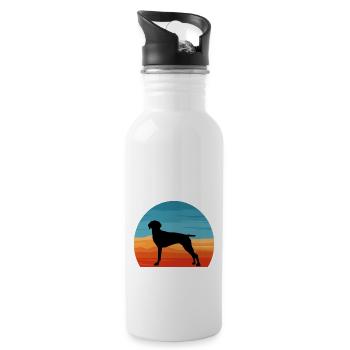 Old Danish Pointer Dog Silhouette Retro Sunset - Water bottle with straw - white - Right