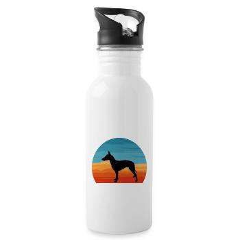 Manchester Terrier Dog Silhouette Retro Sunset - Water bottle with straw - white - Right