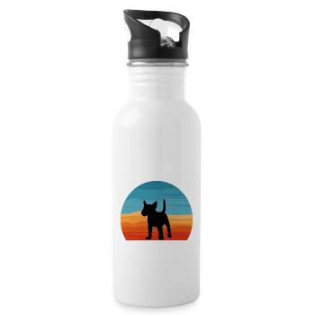 Bull Terrier Miniature Chien Silhouette Rétro Coucher de Soleil - Gourde avec paille intégrée - blanc - Droite