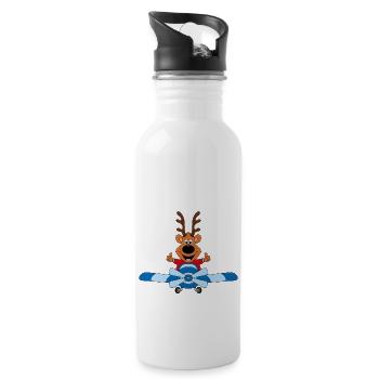 FLUGZEUG - REH - PILOT - TIER - KIND - BABY - Trinkflasche mit integriertem Trinkhalm - Weiß - Rechts