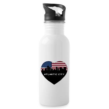 Atlantic City New Jersey USA Flag Skyline Travel S - Water bottle with straw - white - Right