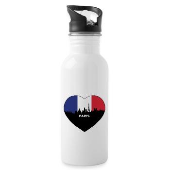 Paris France Flag Skyline Travel Souvenir - Water bottle with straw - white - Right
