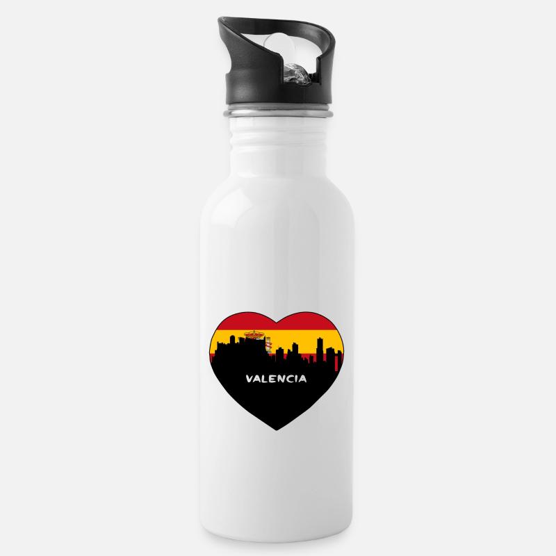 Valencia Spanien Flagge Skyline Reise Souvenir - Trinkflasche mit integriertem Trinkhalm - Weiß
