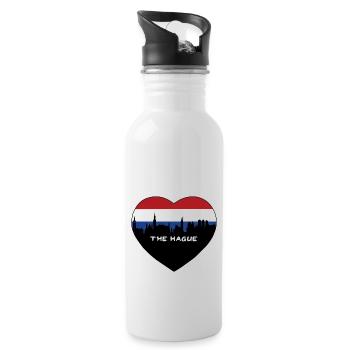 The Hague Netherlands Flag Skyline Travel Souvenir - Water bottle with straw - white - Right