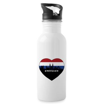 Eindhoven Netherlands Flag Skyline Travel Souvenir - Water bottle with straw - white - Right