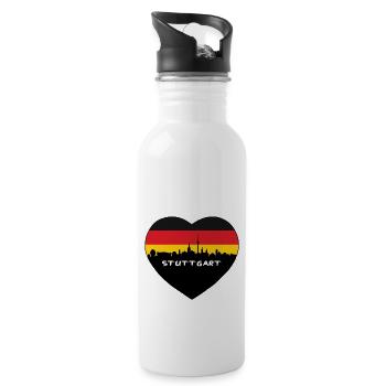Flaggen-Skyline-Reise-Andenken Stuttgarts Deutschland - Trinkflasche mit integriertem Trinkhalm - Weiß - Rechts