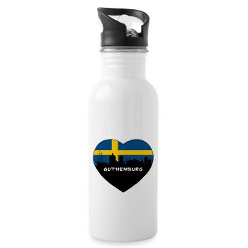Flaggen-Skyline-Reise-Andenken Göteborgs Schweden - Trinkflasche mit integriertem Trinkhalm - Weiß - Rechts