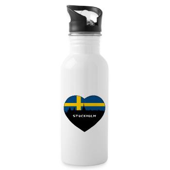 Flaggen-Skyline-Reise-Andenken Stockholms Schweden - Trinkflasche mit integriertem Trinkhalm - Weiß - Rechts