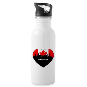 Hamilton Canada Flag Skyline Travel Souvenir - Water bottle with straw - white - Right