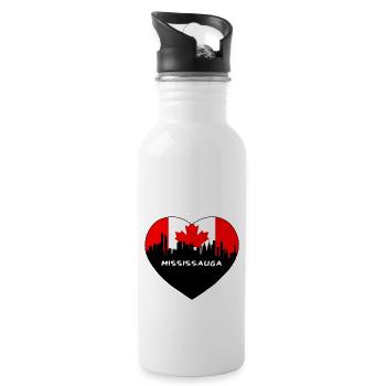 Mississauga Canada Flag Skyline Travel Souvenir - Water bottle with straw - white - Right