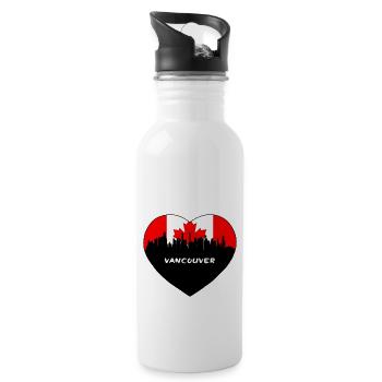 Vancouver Canada Flag Skyline Travel Souvenir - Water bottle with straw - white - Right