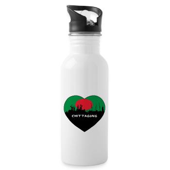 Chittagong Bangladesh Flag Skyline Travel Souvenir - Water bottle with straw - white - Right