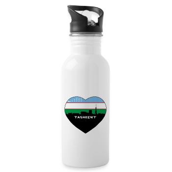 Taschkent Usbekistan Flagge Skyline Reise Souvenir - Trinkflasche mit integriertem Trinkhalm - Weiß - Rechts