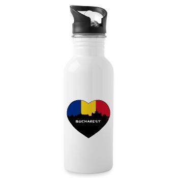 Bukarest Rumänien Flagge Skyline Reise Souvenir - Trinkflasche mit integriertem Trinkhalm - Weiß - Rechts