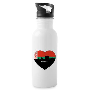 Gomel Belarus Flag Skyline Travel Souvenir - Water bottle with straw - white - Right
