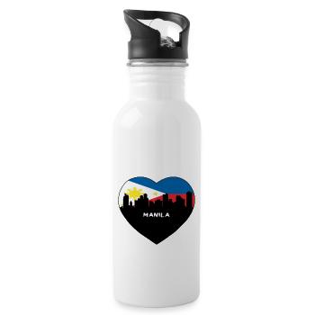 Manila Philippines Flag Skyline Travel Souvenir - Water bottle with straw - white - Right