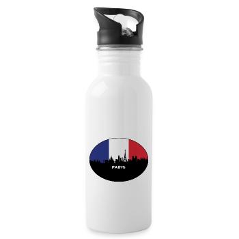 Paris France Flag Skyline Travel Souvenir - Water bottle with straw - white - Right