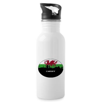 Cardiff Wales Flagge Skyline Reise Souvenir - Trinkflasche mit integriertem Trinkhalm - Weiß - Rechts