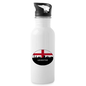 Leicester England Flag Skyline Travel Souvenir - Water bottle with straw - white - Right
