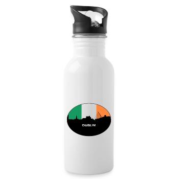 Dublin Ireland Flag Skyline Travel Souvenir - Water bottle with straw - white - Right
