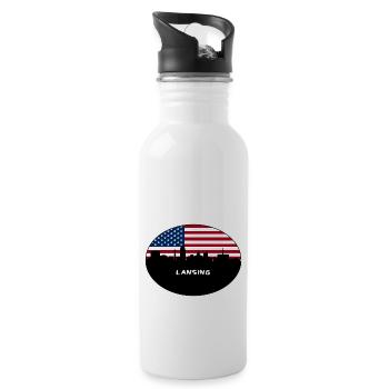 Lansing Michigan USA Flagge Skyline Reise Souvenir - Trinkflasche mit integriertem Trinkhalm - Weiß - Rechts