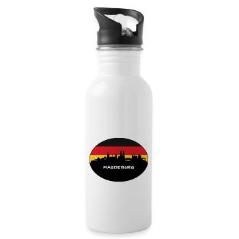 Magdeburg Deutschland Flagge Skyline Silhouette Reisen - Trinkflasche mit integriertem Trinkhalm - Weiß - Rechts