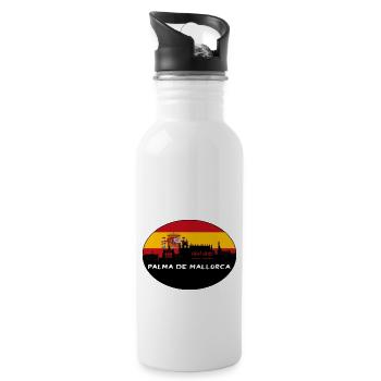 Palma De Mallorca Spain Flag Skyline Silhouette Tr - Water bottle with straw - white - Right