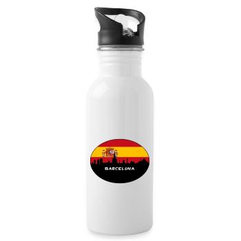 Barcelona Spain Flag Skyline Silhouette Travel - Water bottle with straw - white - Right