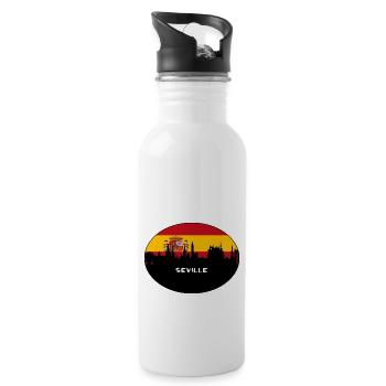 Seville Spain Flag Skyline Silhouette Travel - Water bottle with straw - white - Right