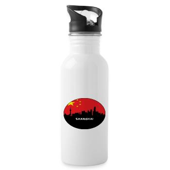 Shanghai-China-Flaggen-Skyline-Schattenbild-Reise - Trinkflasche mit integriertem Trinkhalm - Weiß - Rechts