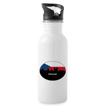 Prag Tschechien Flagge Skyline Silhouette Reisen - Trinkflasche mit integriertem Trinkhalm - Weiß - Rechts