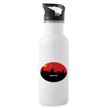 Wuhan-China-Flaggen-Skyline-Schattenbild-Reise - Trinkflasche mit integriertem Trinkhalm - Weiß - Rechts