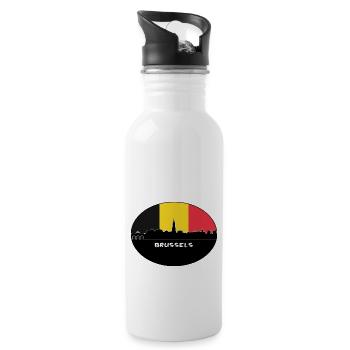 Brussels Belgium Flag Skyline Silhouette Travel - Water bottle with straw - white - Right