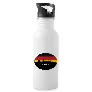 Munich Germany Flag Skyline Silhouette Travel - Water bottle with straw - white - Right