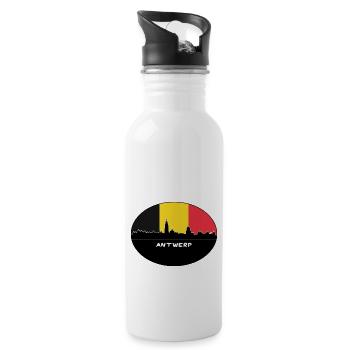 Anvers Belgique Drapeau Skyline Voyage Silhouette - Gourde avec paille intégrée - blanc - Droite
