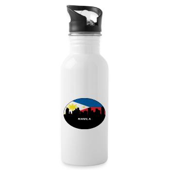 Manila Philippinen Flagge Skyline Silhouette Reisen - Trinkflasche mit integriertem Trinkhalm - Weiß - Rechts