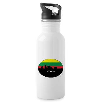 Vilnius Lithuania Flag Skyline Silhouette Travel - Water bottle with straw - white - Right