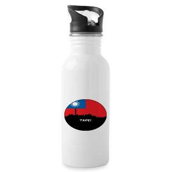 Taipei Taiwan Flag Skyline Silhouette Travel - Water bottle with straw - white - Right