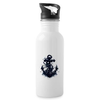 beautiful maritime anchor from a sailing ship - Water bottle with straw - white - Right