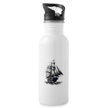 Sailing ship on the high seas: freedom and adventure - Water bottle with straw - white - Right