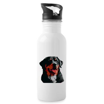 Rottweiler Hunderasse Kopf Cartoon Illustration - Trinkflasche mit integriertem Trinkhalm - Weiß - Rechts