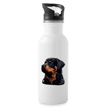 Rottweiler Dog Breed Face Cartoon Illustration - Water bottle with straw - white - Right